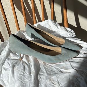 Blue suede kitten heels